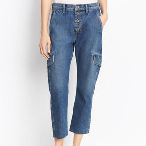 Vince Medium Wash Cargo Cropped Denim Jeans Button